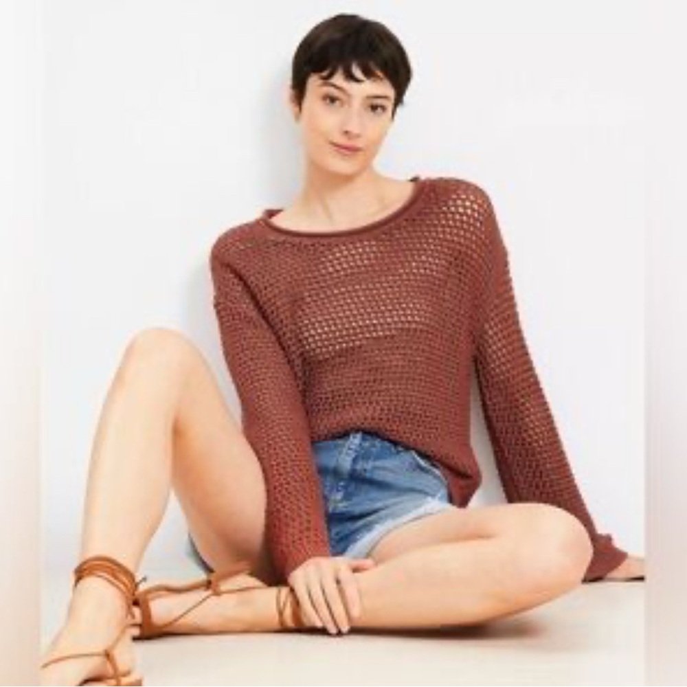 LOFT Rust Open-Knit Sweater